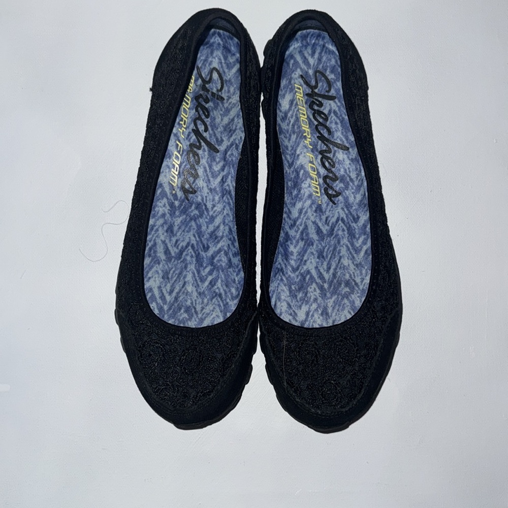 Skechers Black Lace Ballet Slip On Shoes Womens Size 7